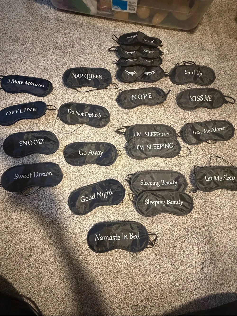22 totalBlack Sleep Mask Eye Cover with Printed Phrases - Ideal for Travel & Res